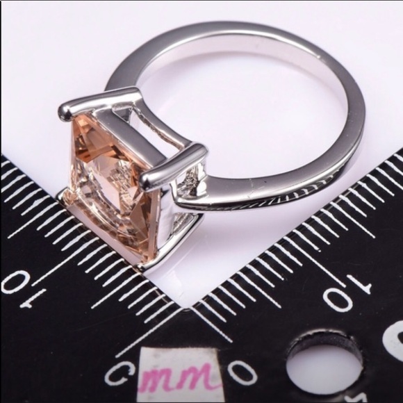 Rose Champagne Sterling Morganite & CZ Ring Square - Picture 9 of 9
